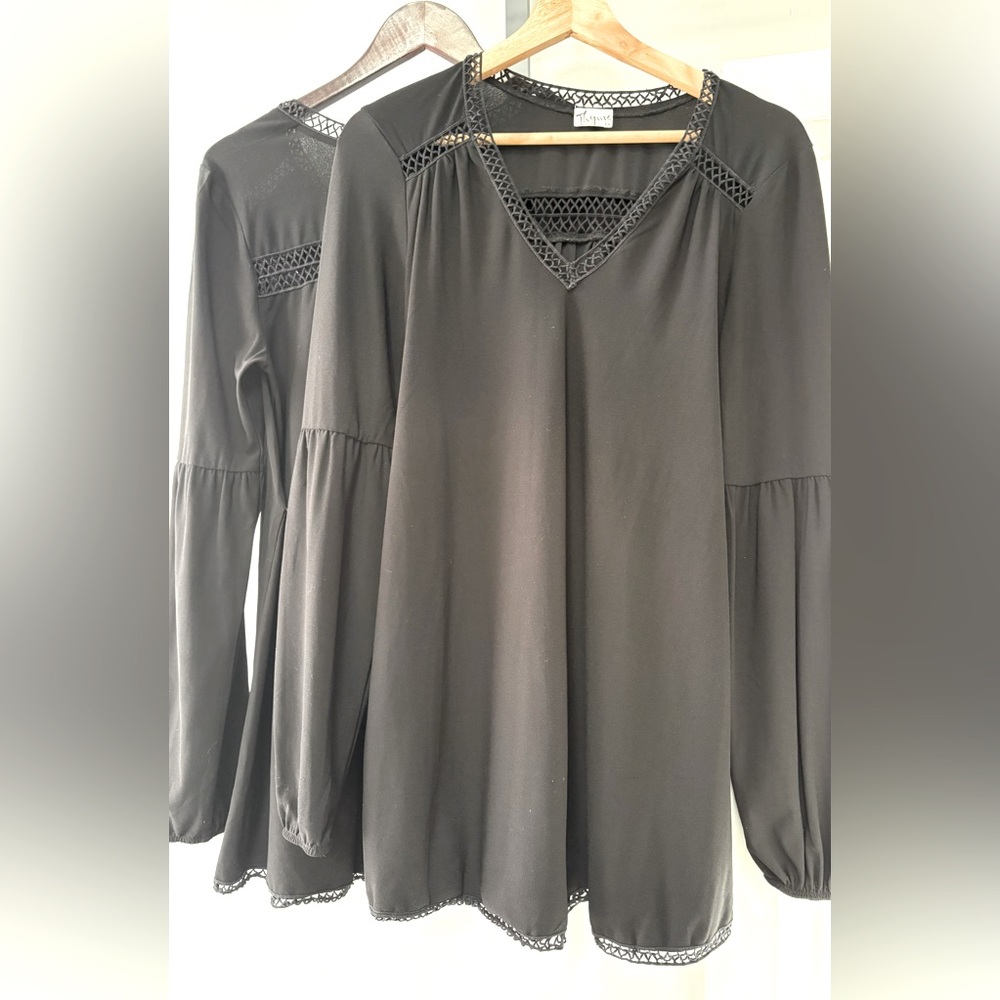 2x Thyme Maternity Black Long Sleeve Blouses with Lace Trim